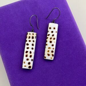 💛 Vintage Sterling Silver Spotted Shell Drop Earrings | Artisan Style Boho